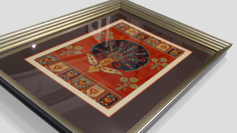 custom-framed-hermes-silk-scarf-gold-leaf - Acme Framing